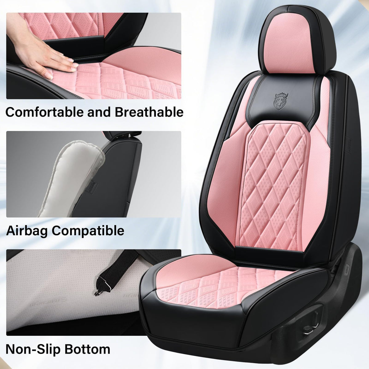 Waterproof Faux Leather Pink & Black Car Seat Covers Full Set I409