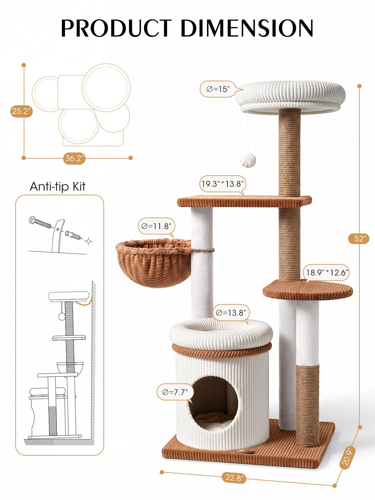 52" Corduroy Cat Tree Tower I291251