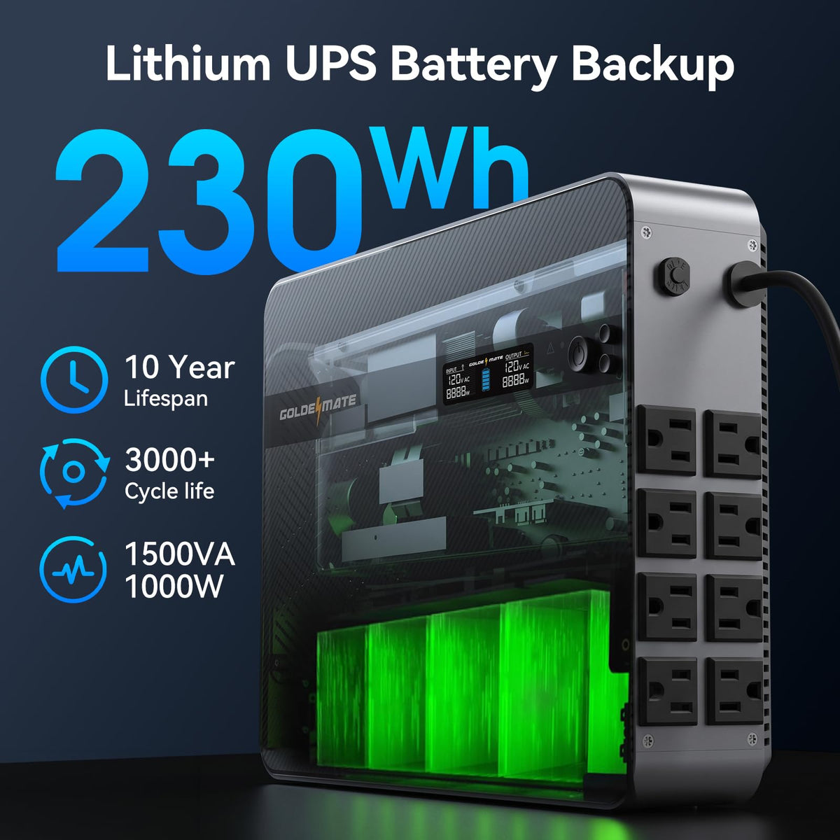 1500VA/1000W Lithium UPS Battery Backup & Surge Protector X13100