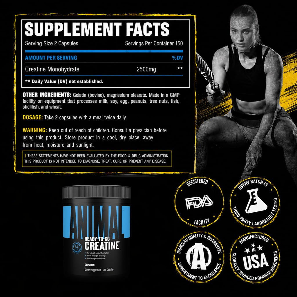 Creatine Monohydrate Powder Capsules 300 Count B2106