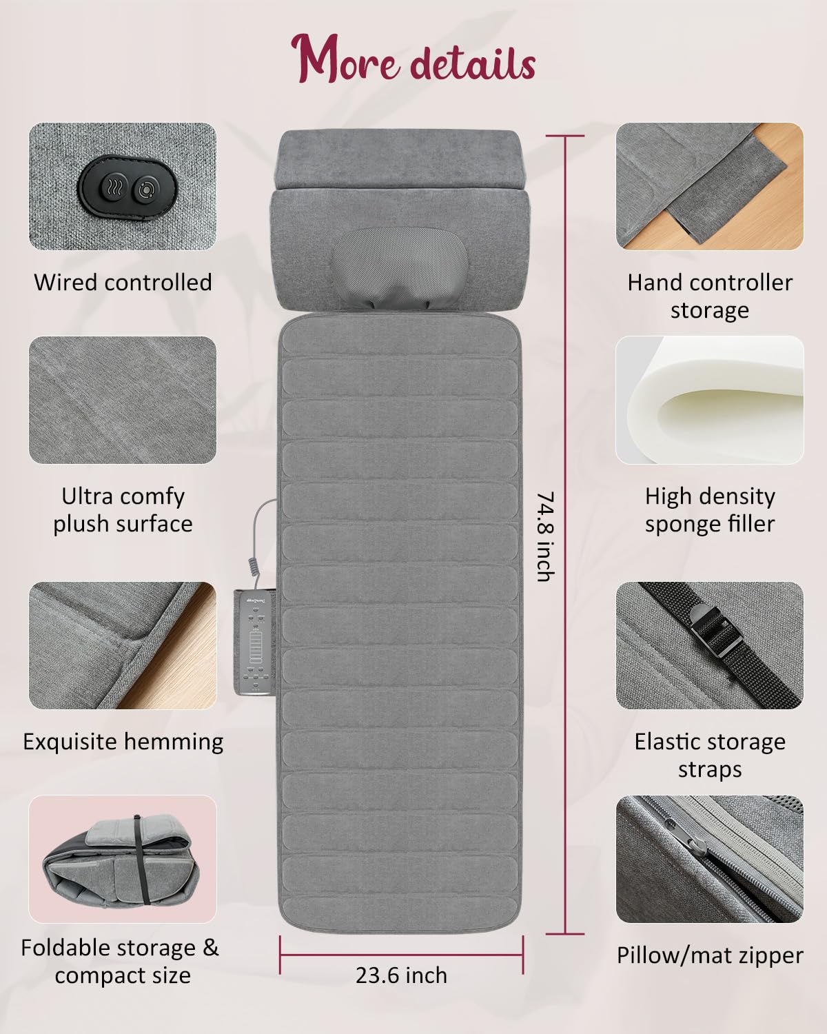 Full Body Massage Mat with Heat Detachable Neck Massager 10 Vibrating Motors H86139