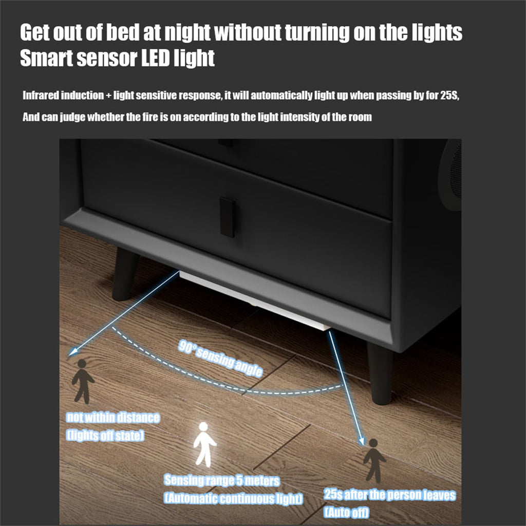 Black 3 Drawer Smart Bedside Table with LED Light and Wireless Charging B52452