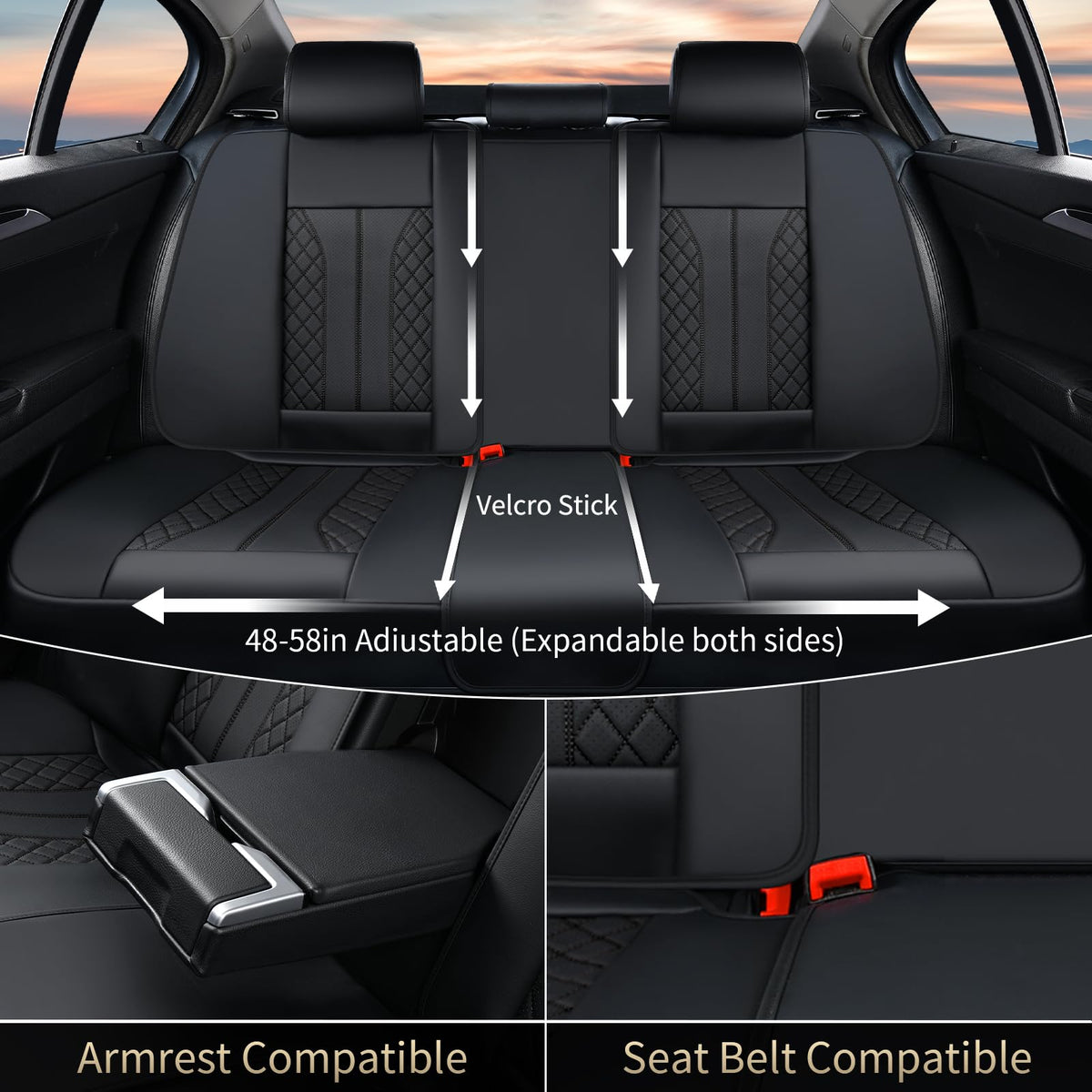 Black Leather Full Set Waterproof Car Seat Covers L82266