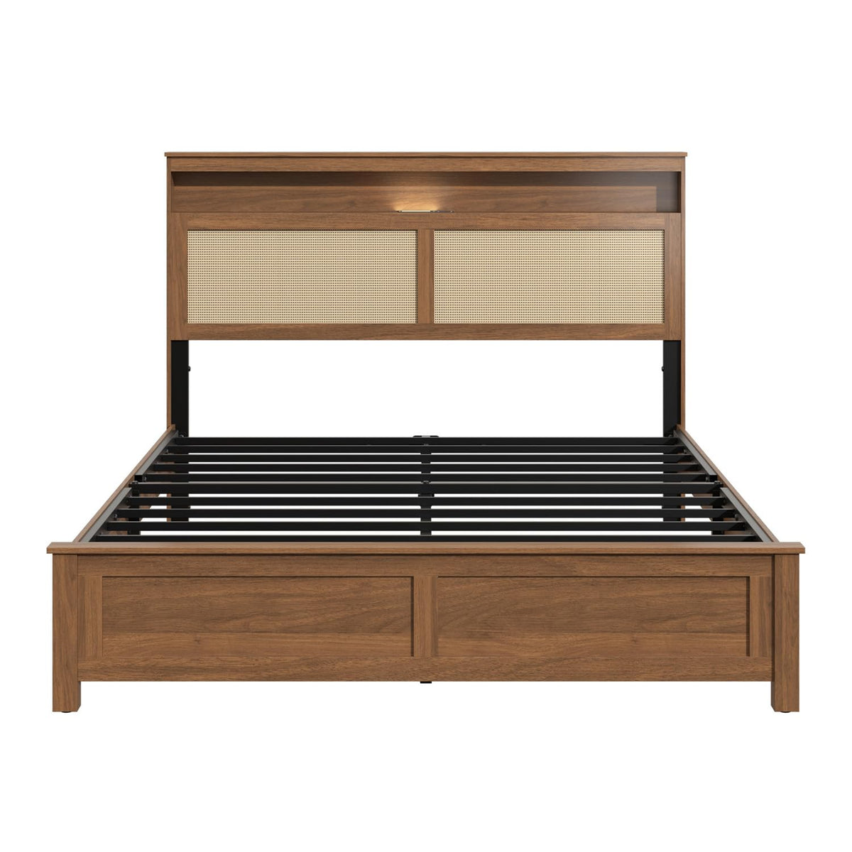 Brown Queen Wood Bed Frame with Storage Headboard O619