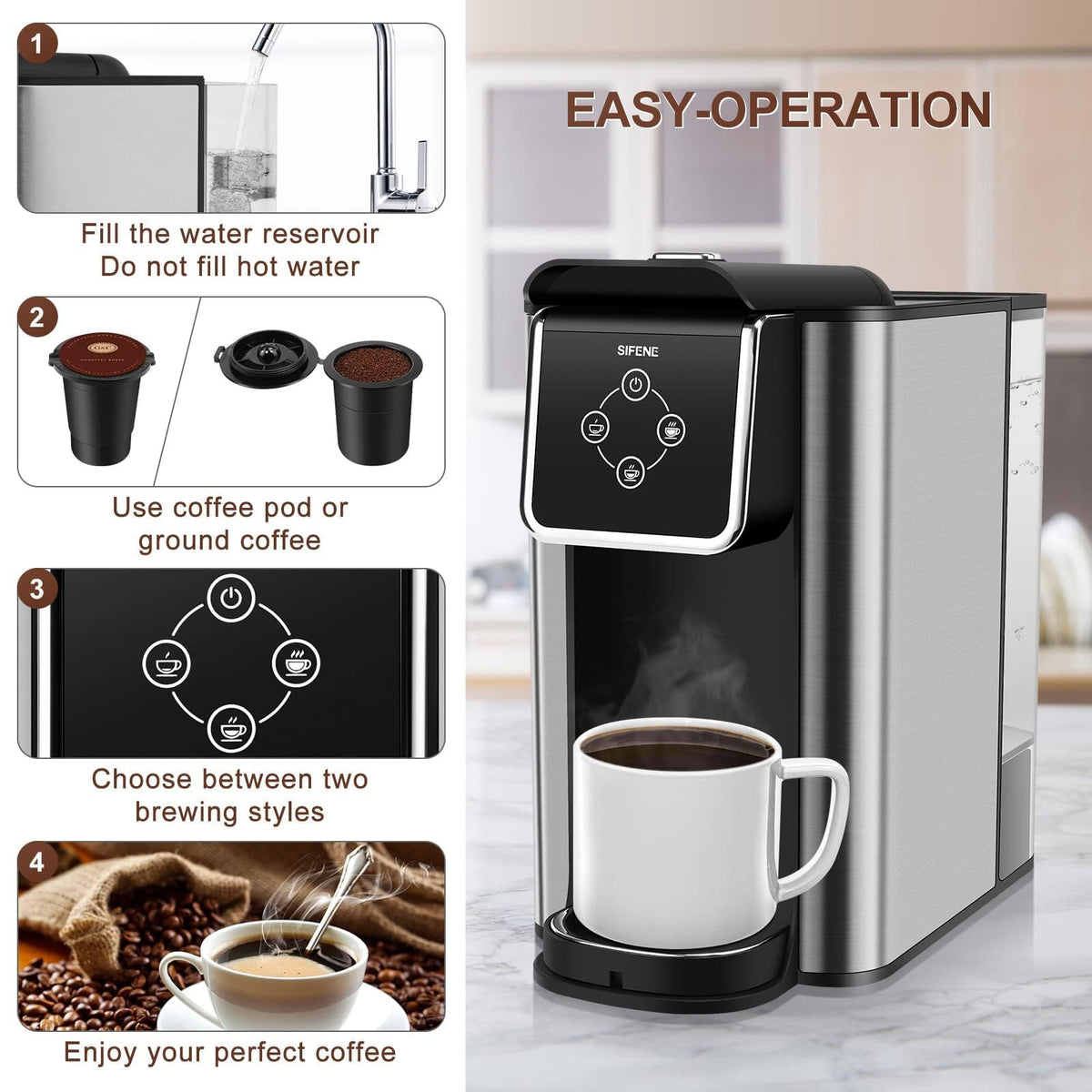 3-in-1 Single Serve Coffee Machine, 50 oz, Black A246