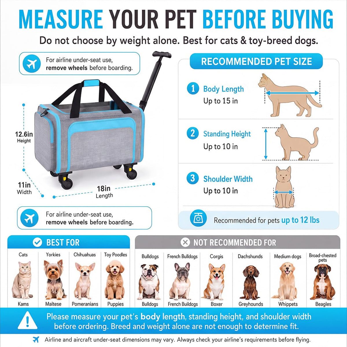 Pet Carrier with Wheels 18x11x11 V904