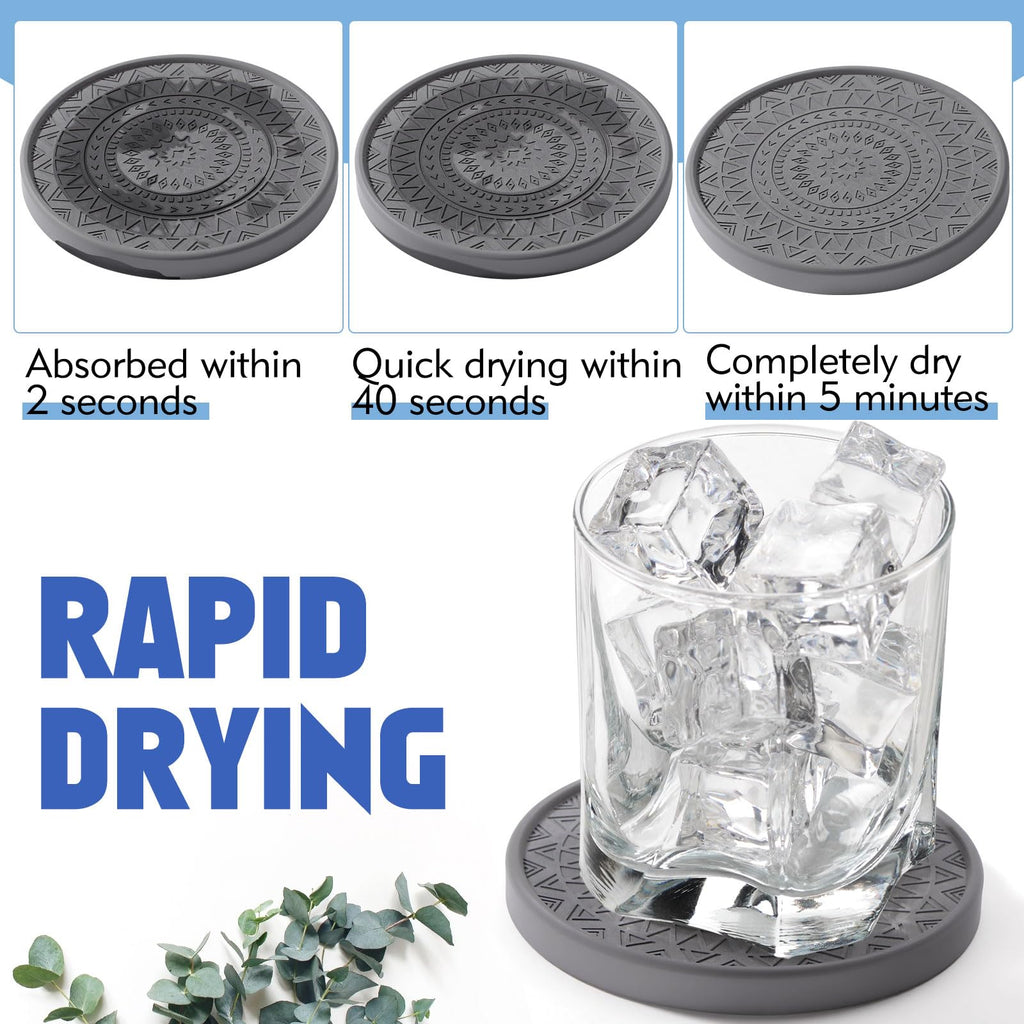 Black Diatomaceous Earth Coasters with Holder 8 Pcs R5354