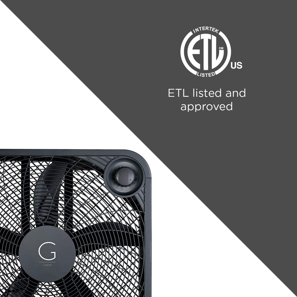 20" Box Fan, 3 Settings, Carry Handle, Black E24999