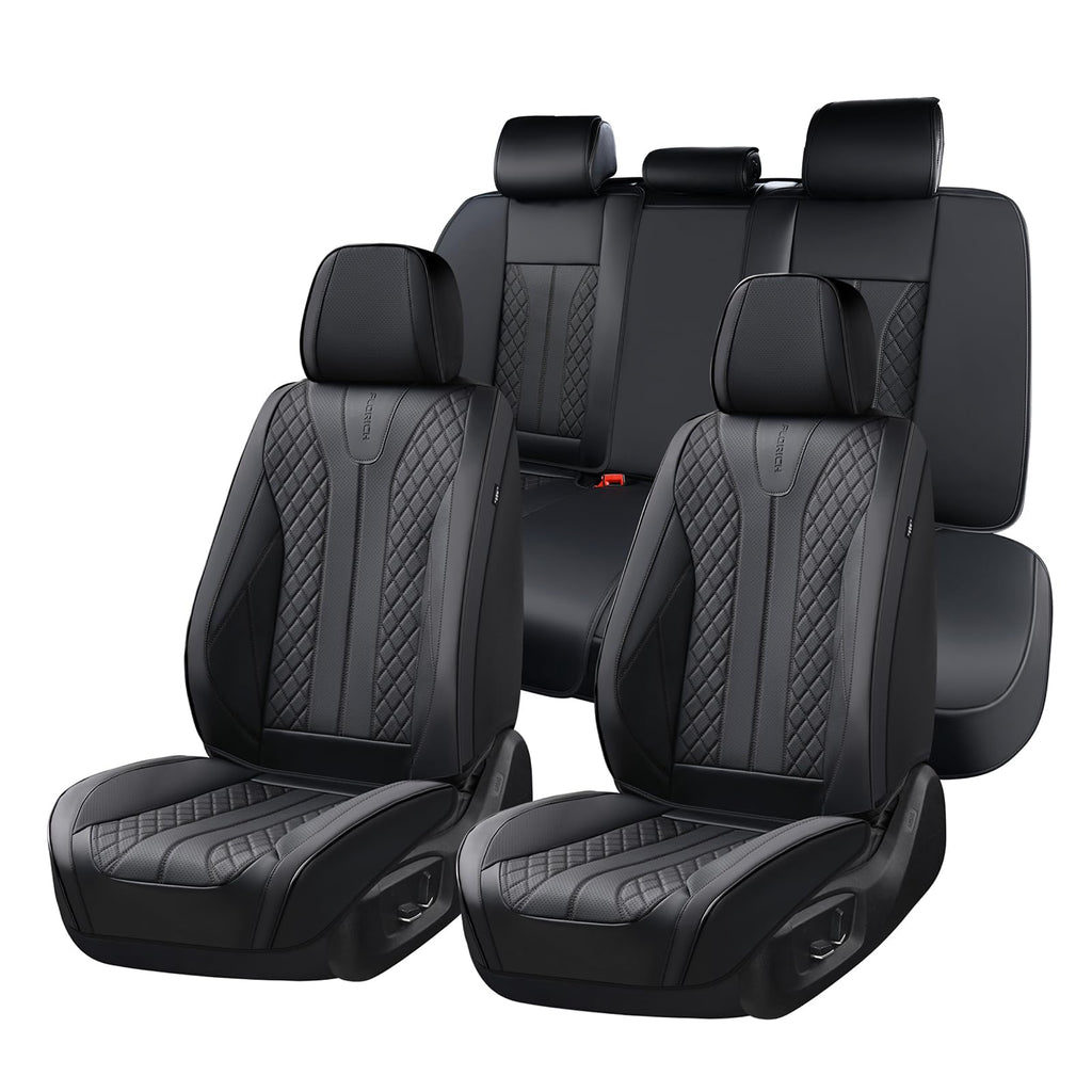 Black Leather Full Set Waterproof Car Seat Covers L82266