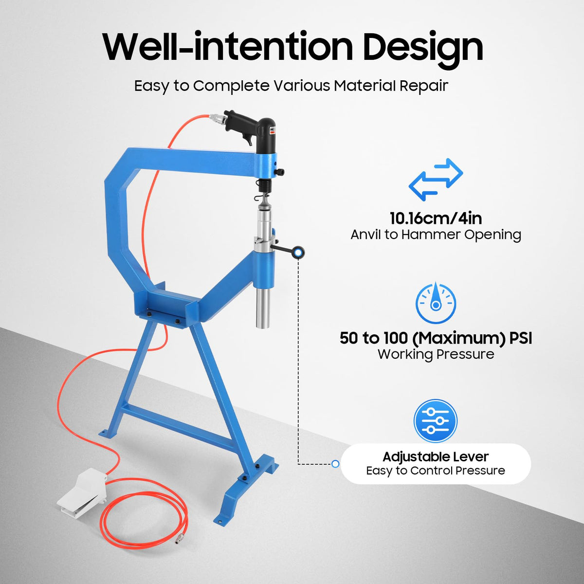 Pneumatic Planishing Hammer Metal Shrinker Stretcher with Stand & Pedal M80877