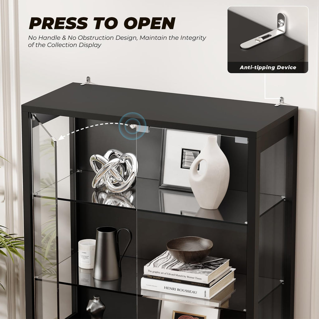71" Tall Display Cabinet with Glass Door and 3-Color Lights, Black Y361