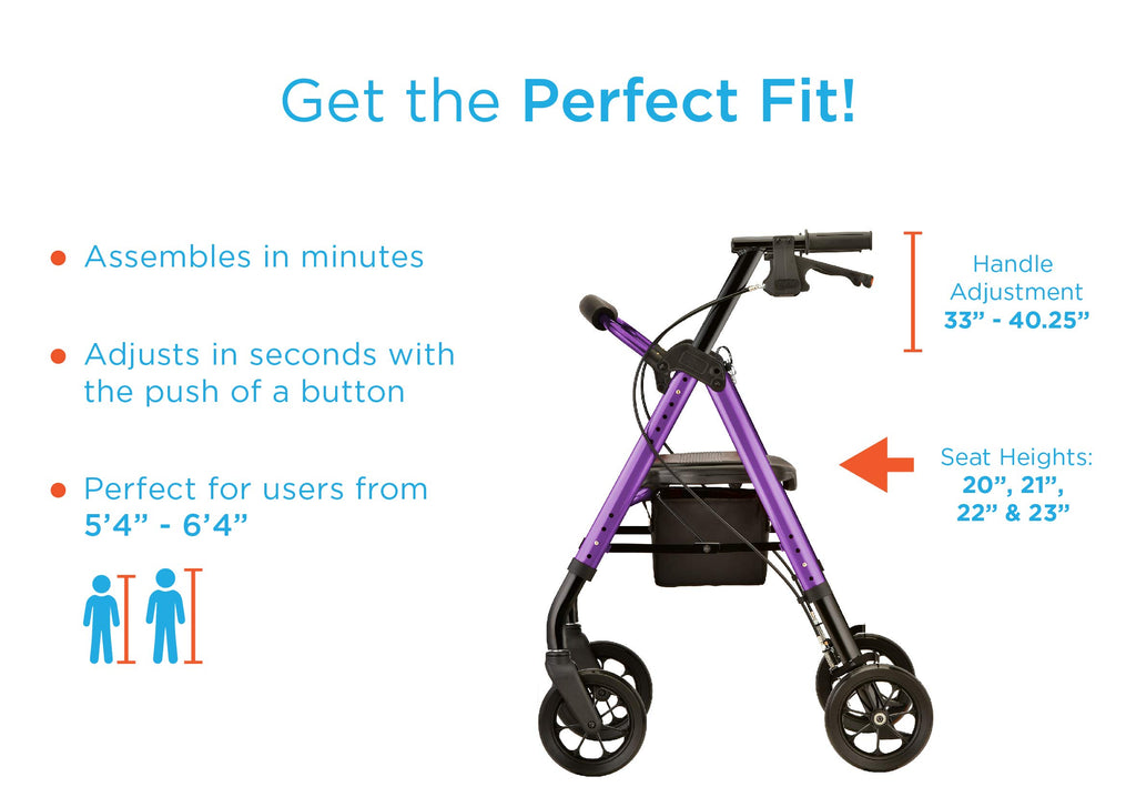 Heavy Duty Bariatric Rollator Walker, 450 lb Capacity, 8” All-Terrain Wheels, Red B568673