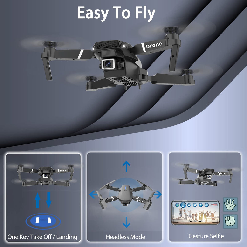 Foldable RC Quadcopter Drone with 1080P Camera, 2 Batteries, Carrying Case K274465
