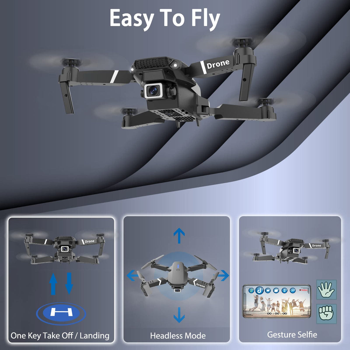 Foldable RC Quadcopter Drone with 1080P Camera, 2 Batteries, Carrying Case K274465
