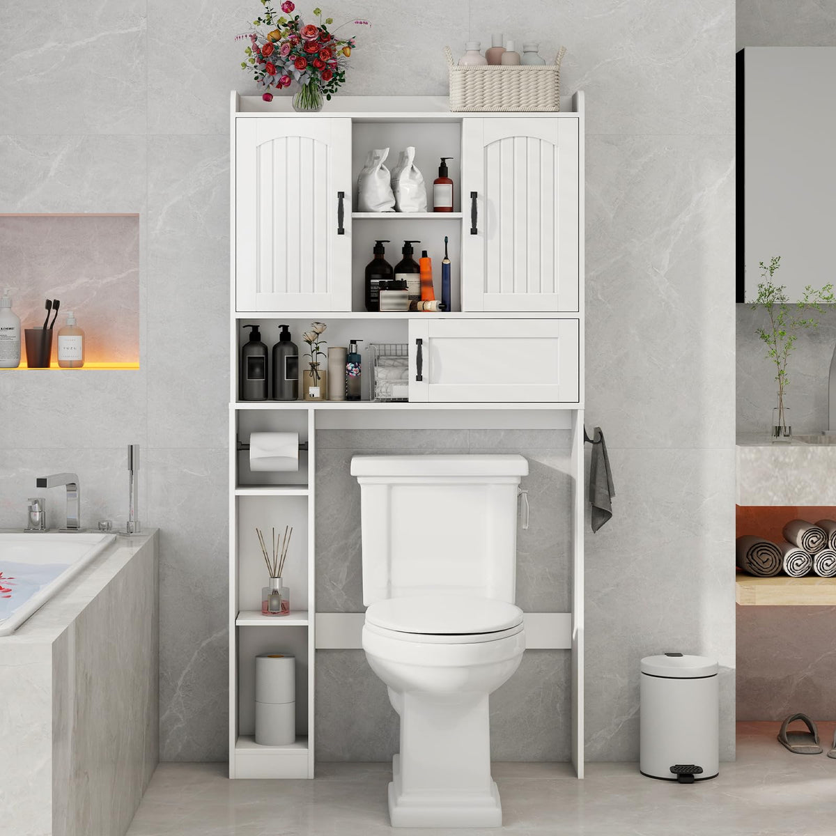 Over The Toilet Cabinet with 2 Barn Doors & Sliding Door, White C329531