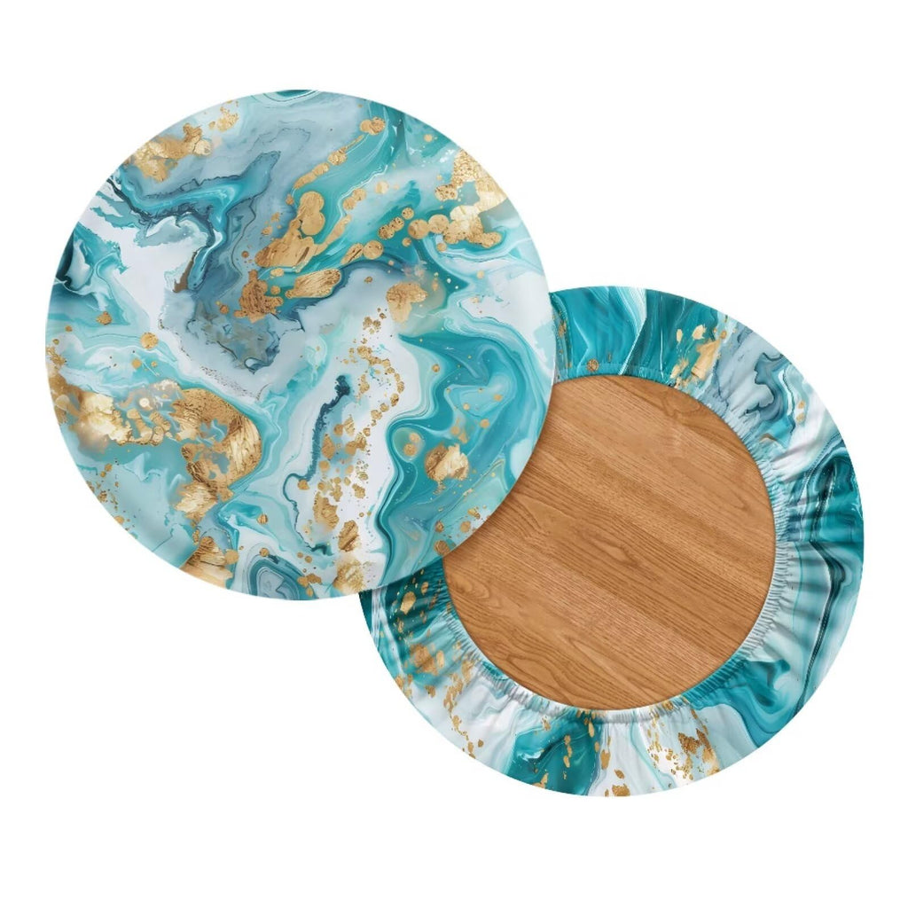 Teal Gold Marble 2 Pack Round Bar Stool Seat Cover I513