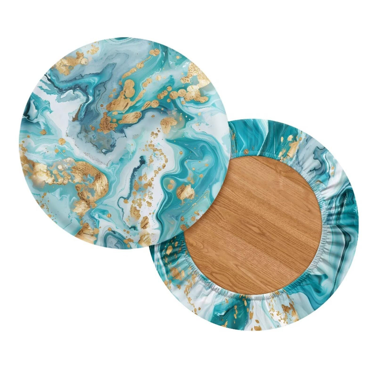 Teal Gold Marble 2 Pack Round Bar Stool Seat Cover I513