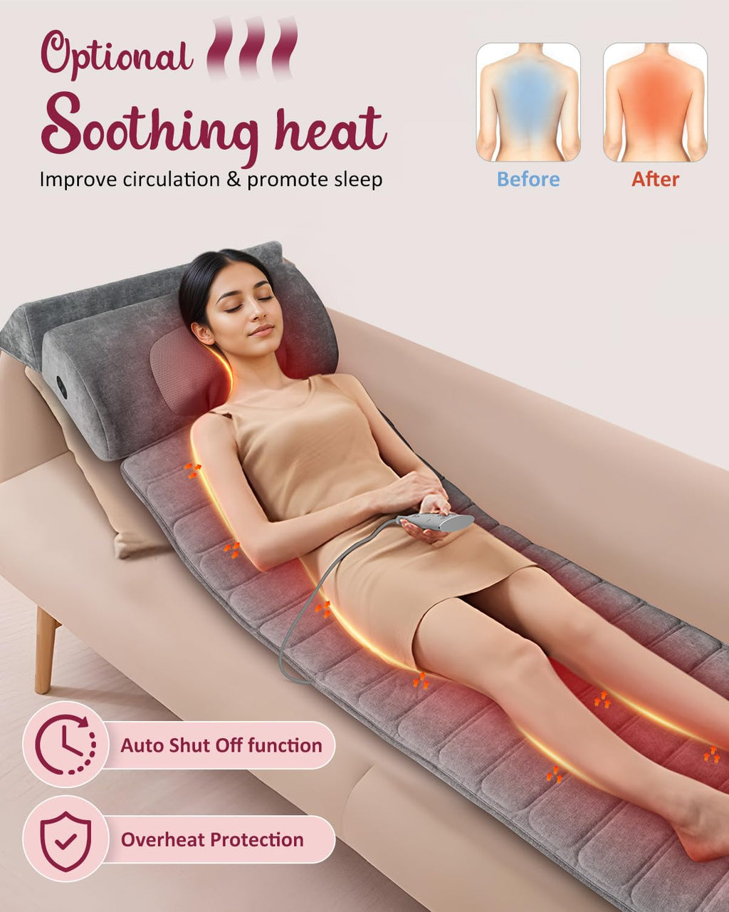 Full Body Massage Mat with Heat Detachable Neck Massager 10 Vibrating Motors H86139