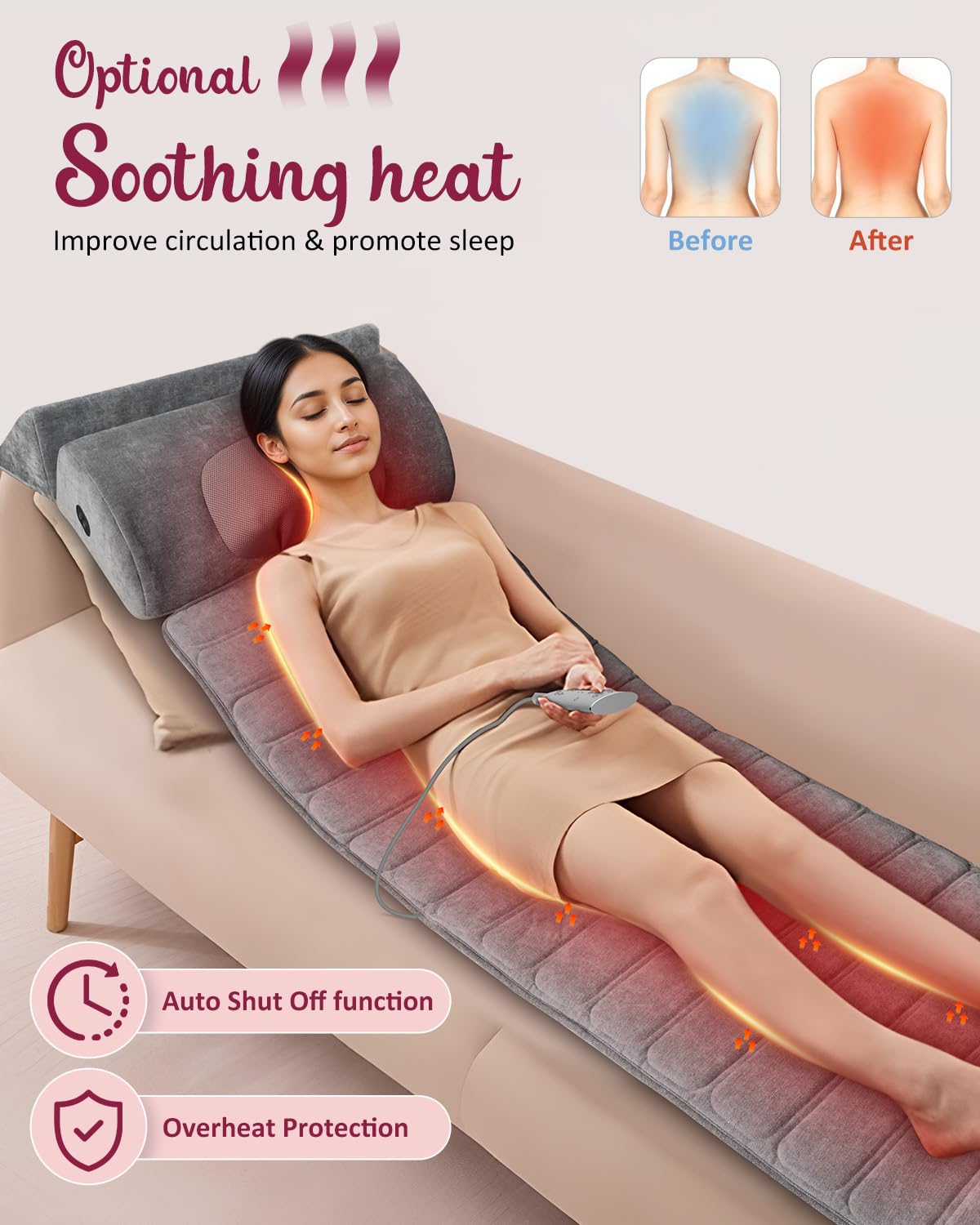 Full Body Massage Mat with Heat Detachable Neck Massager 10 Vibrating Motors H86139