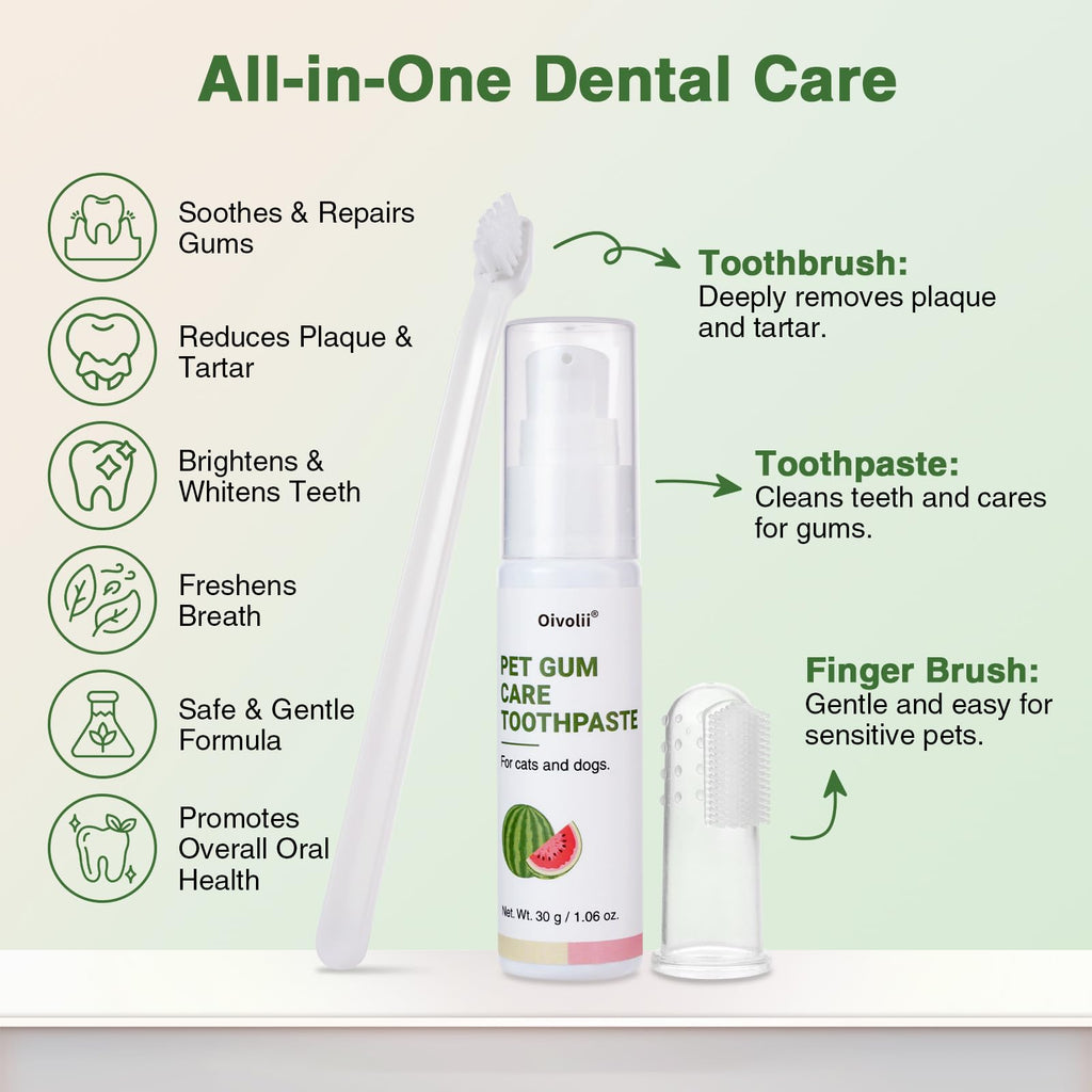 Watermelon Flavor Cat Toothpaste Kit with Finger Brush & Long-Handle Toothbrush J5413