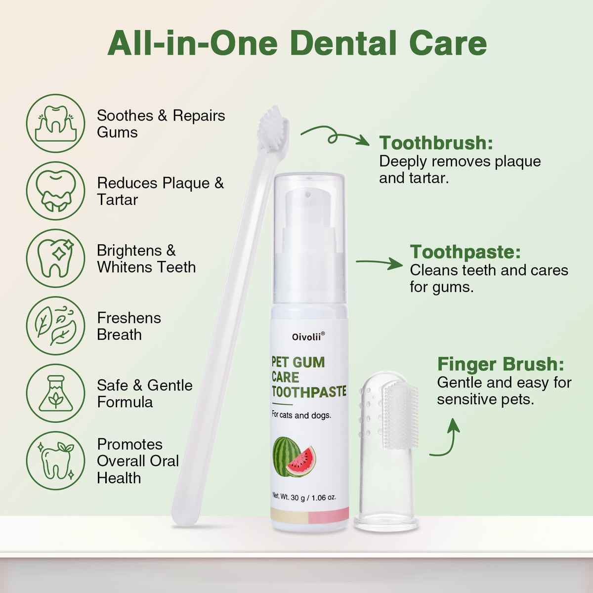 Watermelon Flavor Cat Toothpaste Kit with Finger Brush & Long-Handle Toothbrush J5413