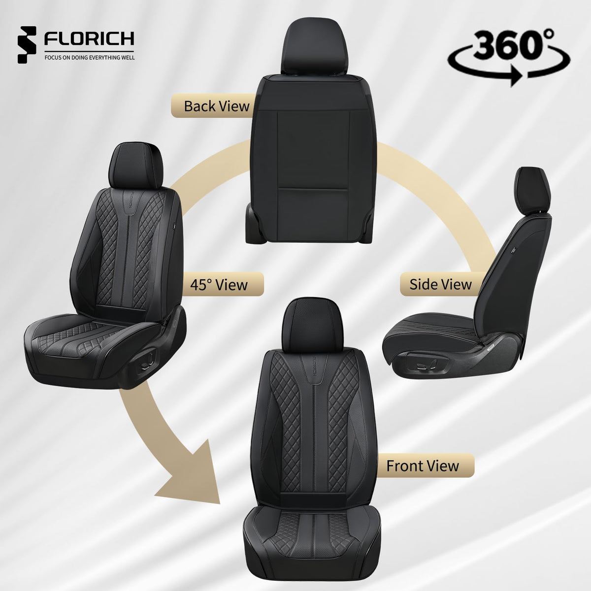 Black Leather Full Set Waterproof Car Seat Covers L82266