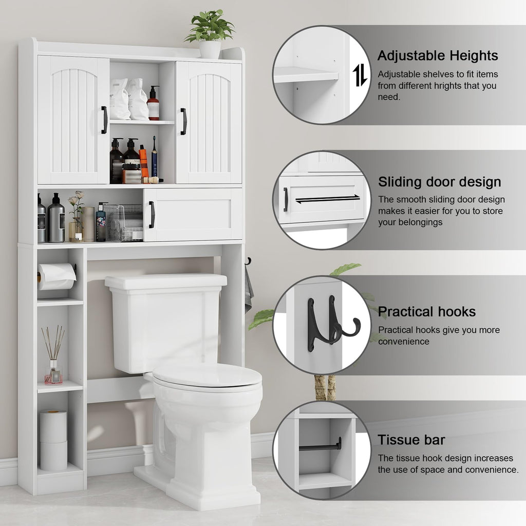 Over The Toilet Cabinet with 2 Barn Doors & Sliding Door, White C329531