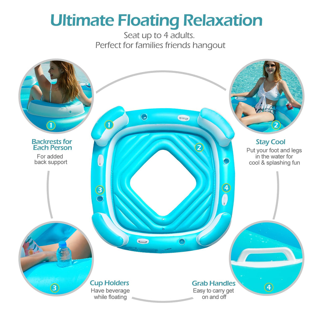 Blue XL Inflatable Pool Float with Cup Holders D831