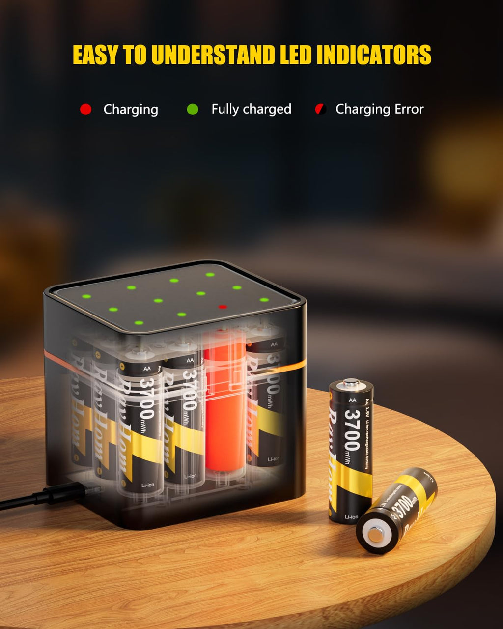 12 Pack Rechargeable AA Lithium Batteries with Charger M5639