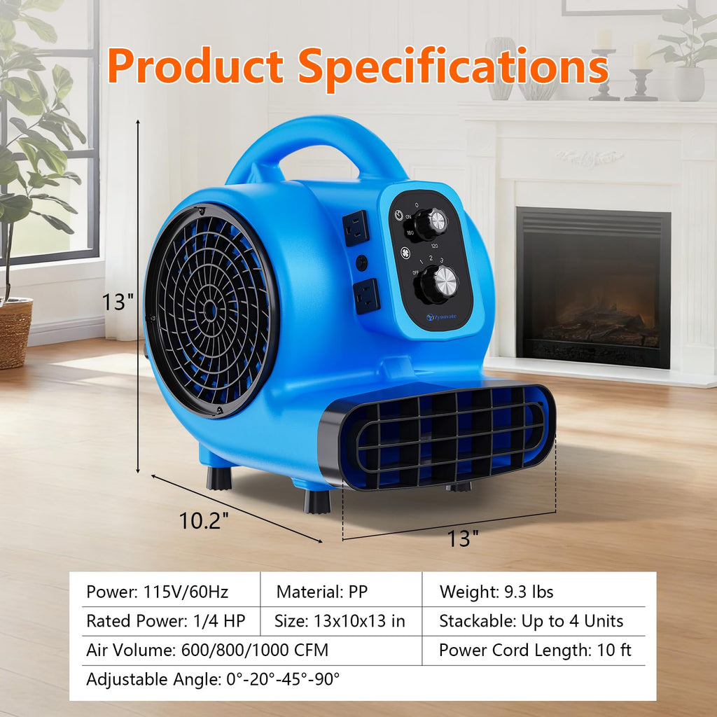 1/4 HP 1000 CFM Portable Air Mover Blower Fan Q56427