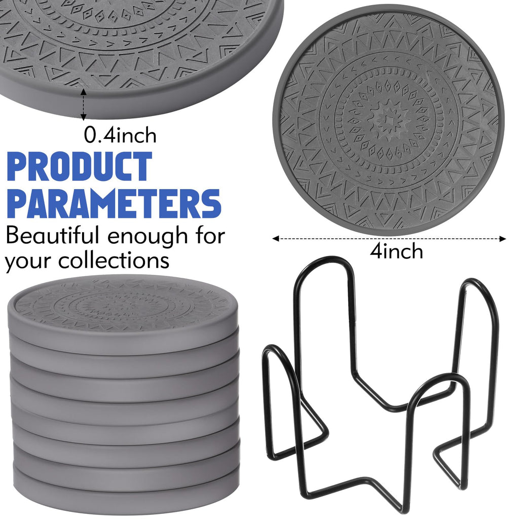 Black Diatomaceous Earth Coasters with Holder 8 Pcs R5354
