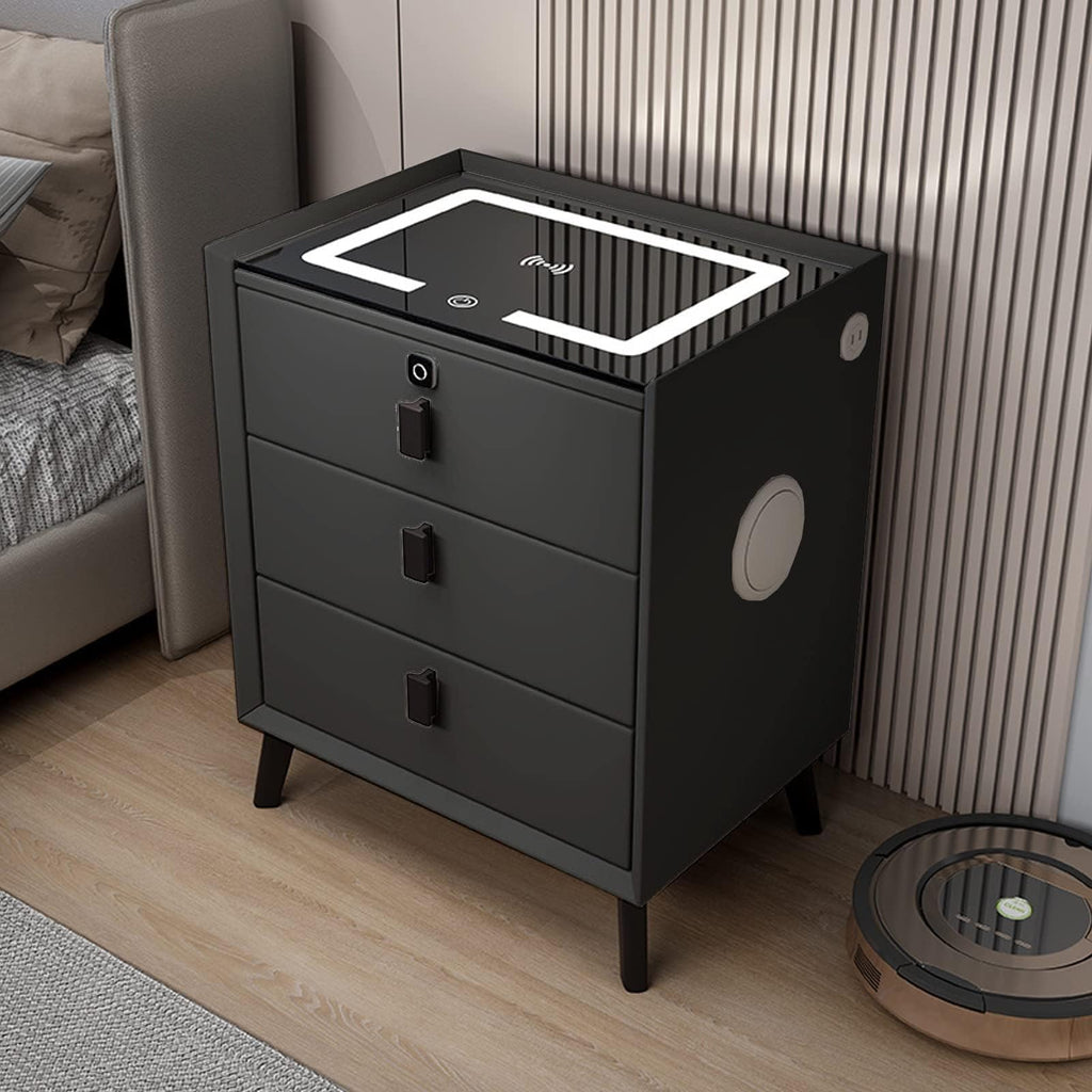 Black 3 Drawer Smart Bedside Table with LED Light and Wireless Charging B52452