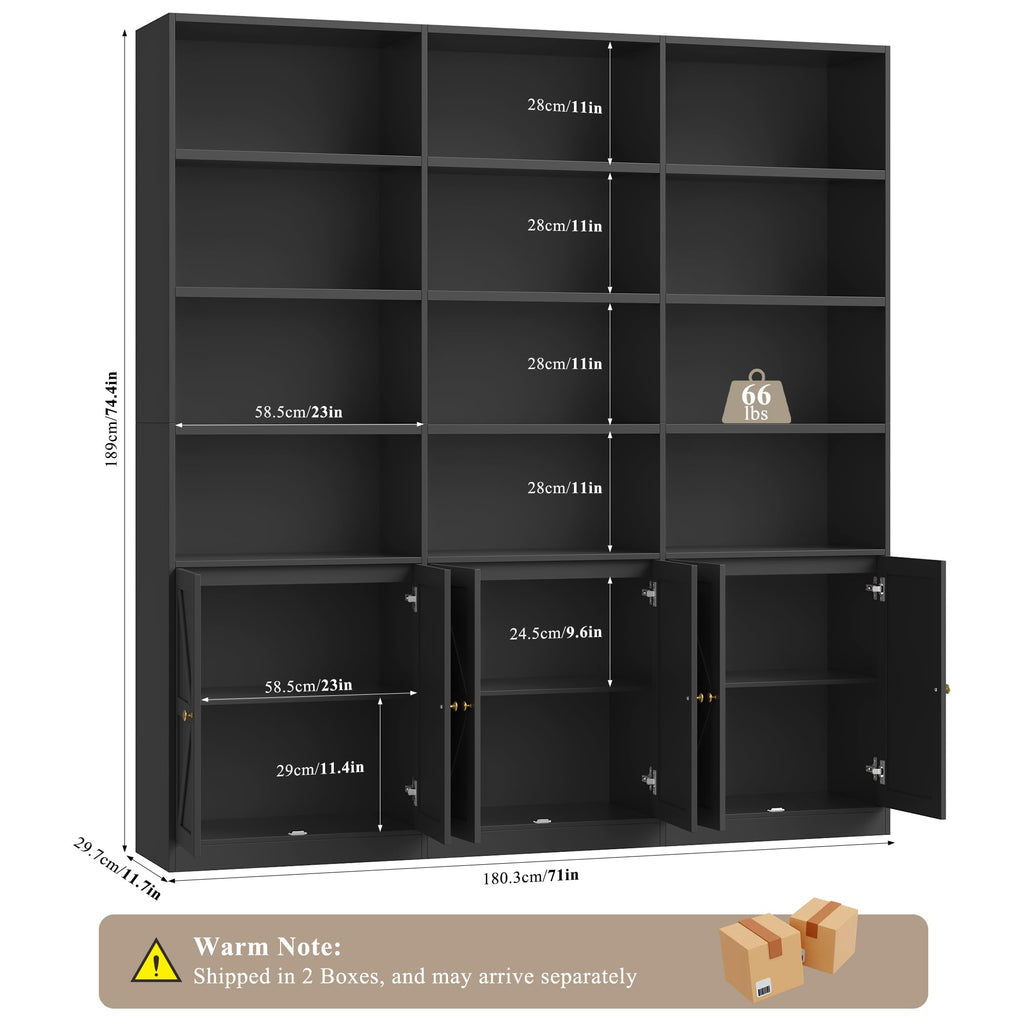 75" Tall Black Bookshelf with 6 Doors F979646