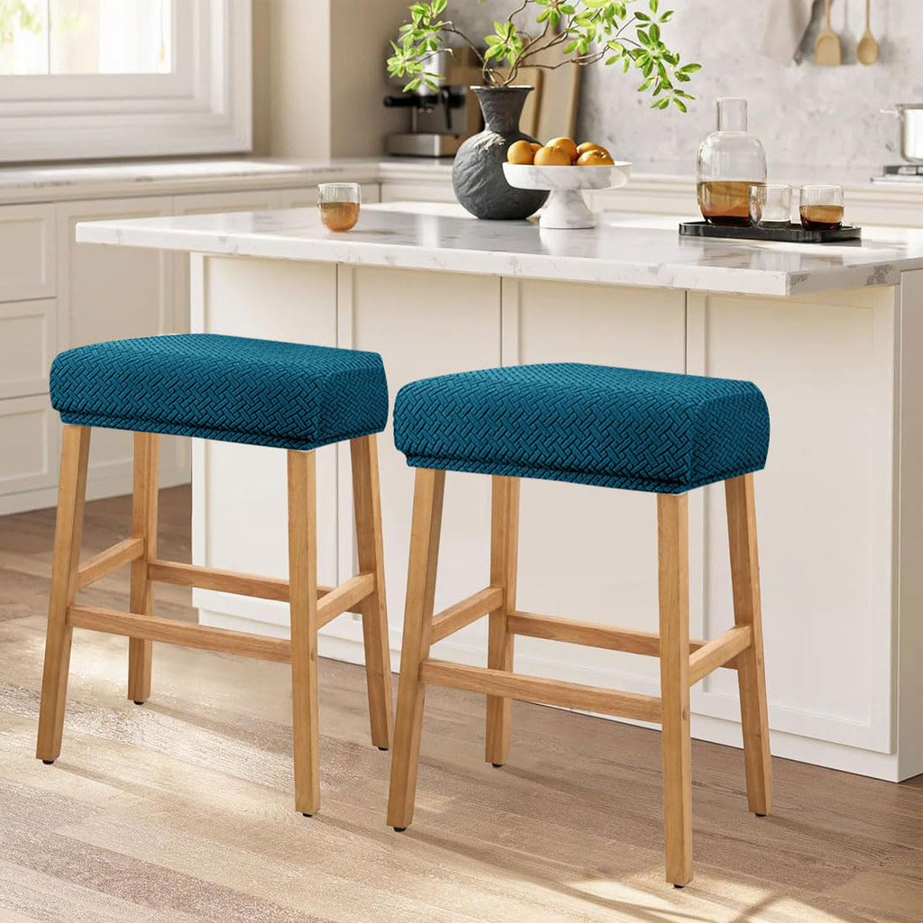 Set of 4 Deep Teal Jacquard Stretch Stool Covers I349060