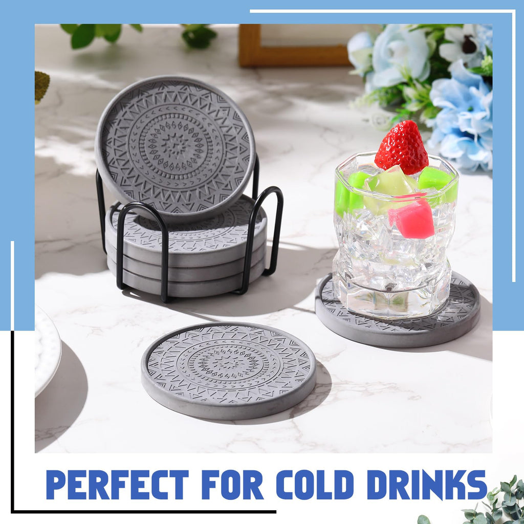 Black Diatomaceous Earth Coasters with Holder 8 Pcs R5354