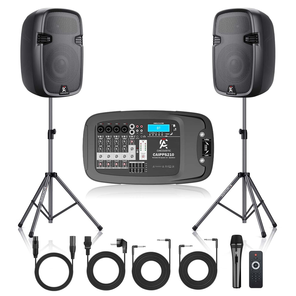 Portable 8-Channel PA System with Bluetooth and 2 Speaker Stands Q359