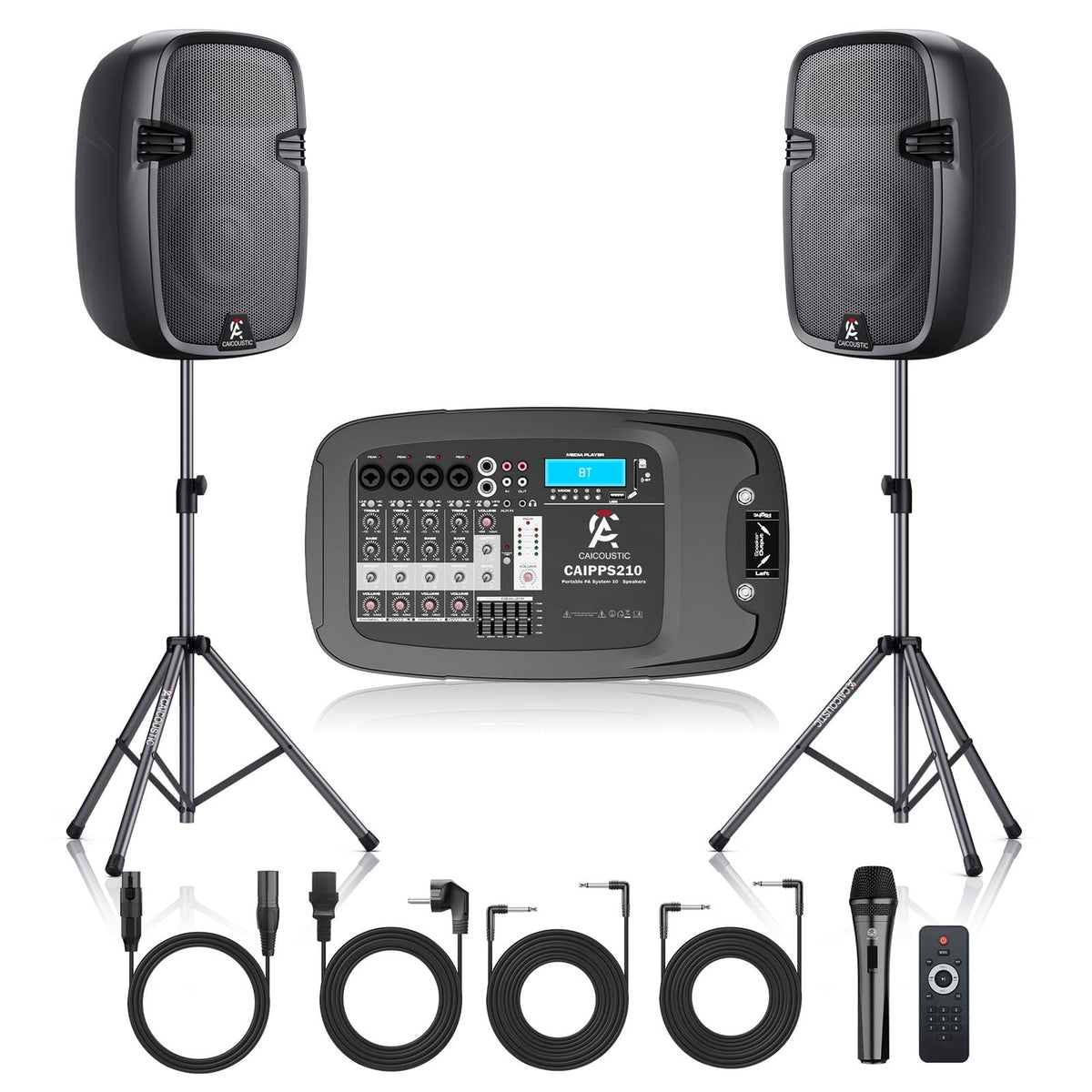 Portable 8-Channel PA System with Bluetooth and 2 Speaker Stands Q359