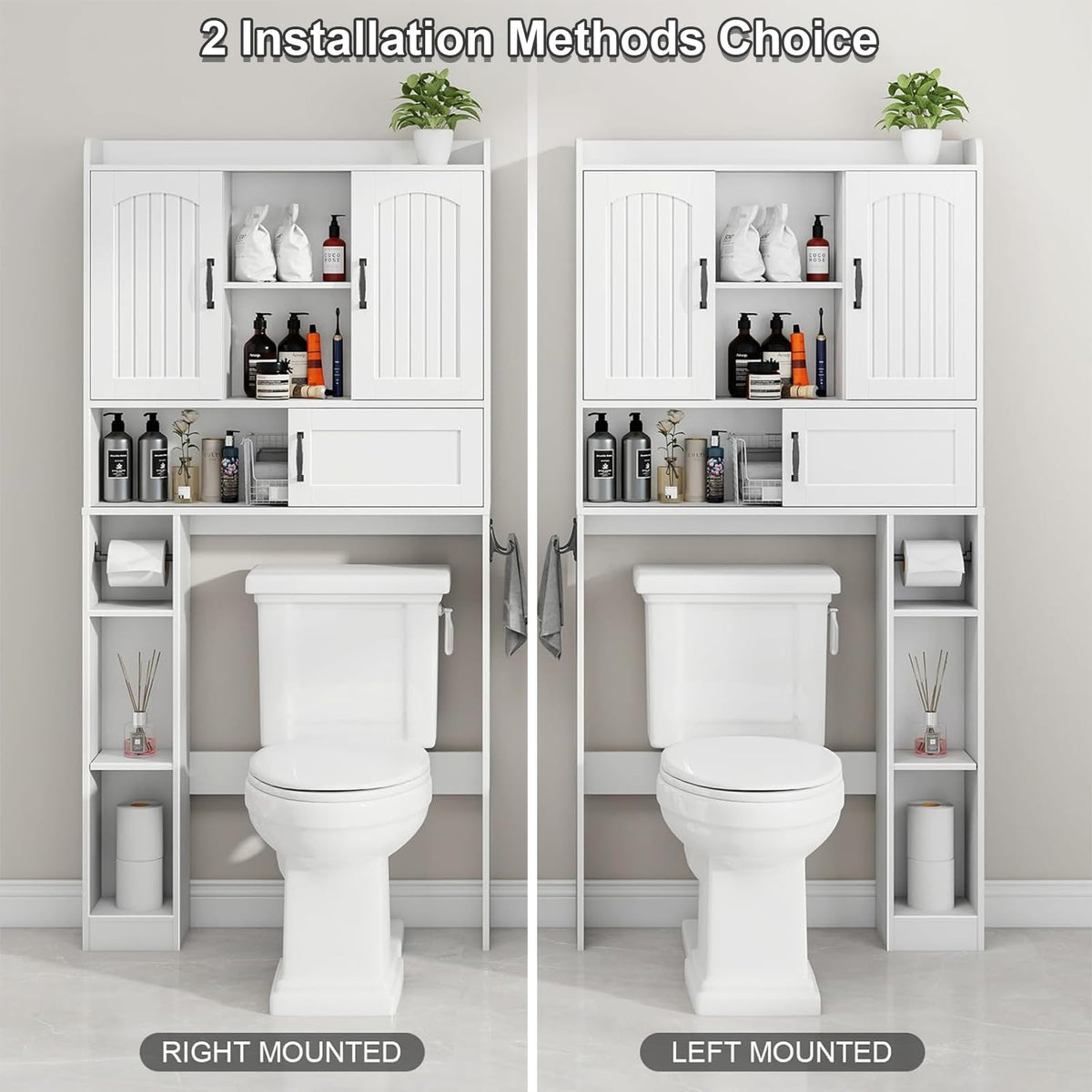 Over The Toilet Cabinet with 2 Barn Doors & Sliding Door, White C329531