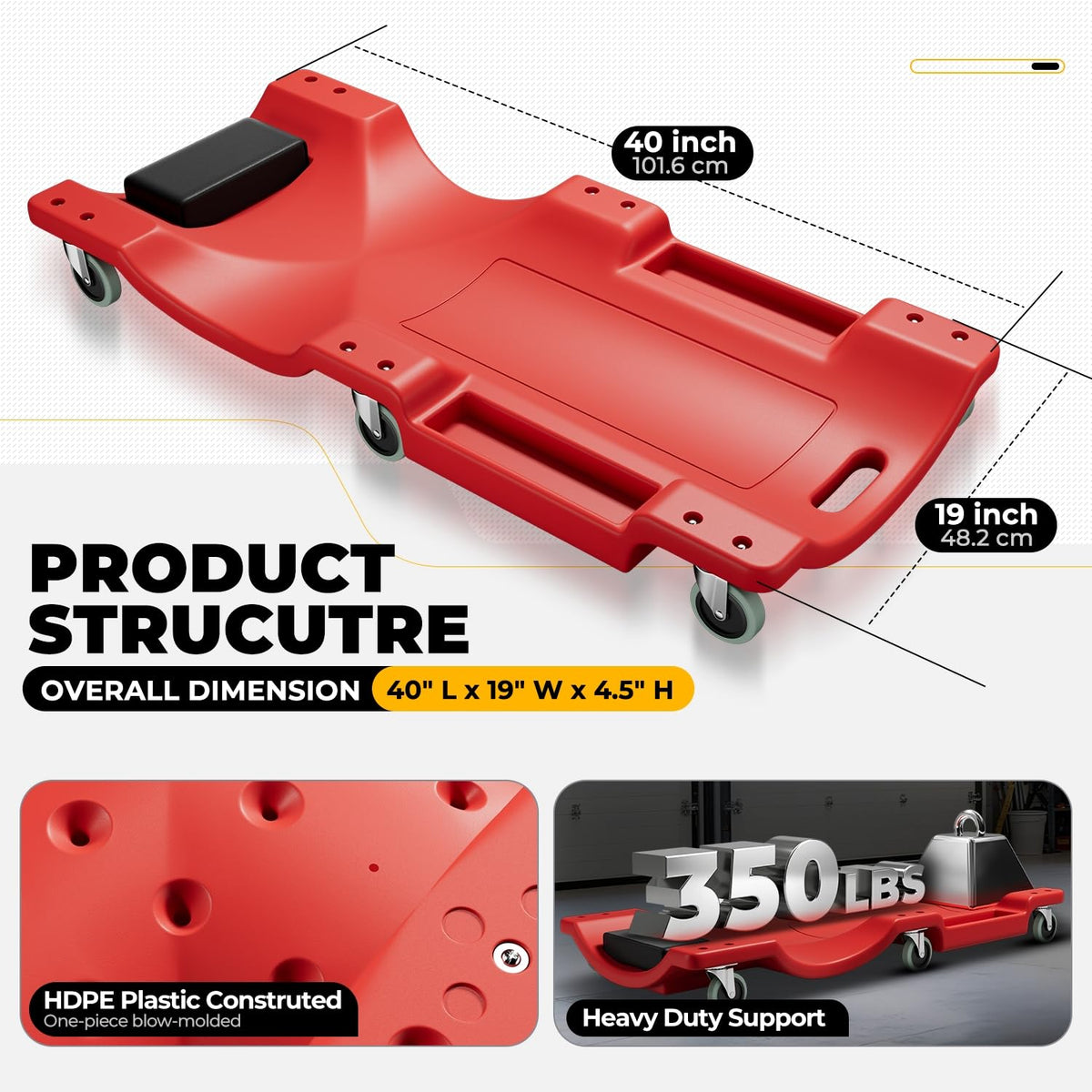 40 in Low-Profile Rolling Mechanic Creeper, Red A615036