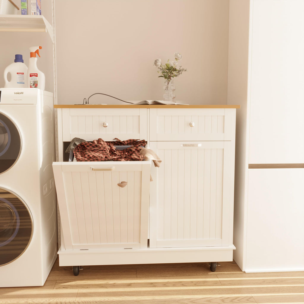 White 20 Gallons Tilt-Out Trash Can Cabinet B83555