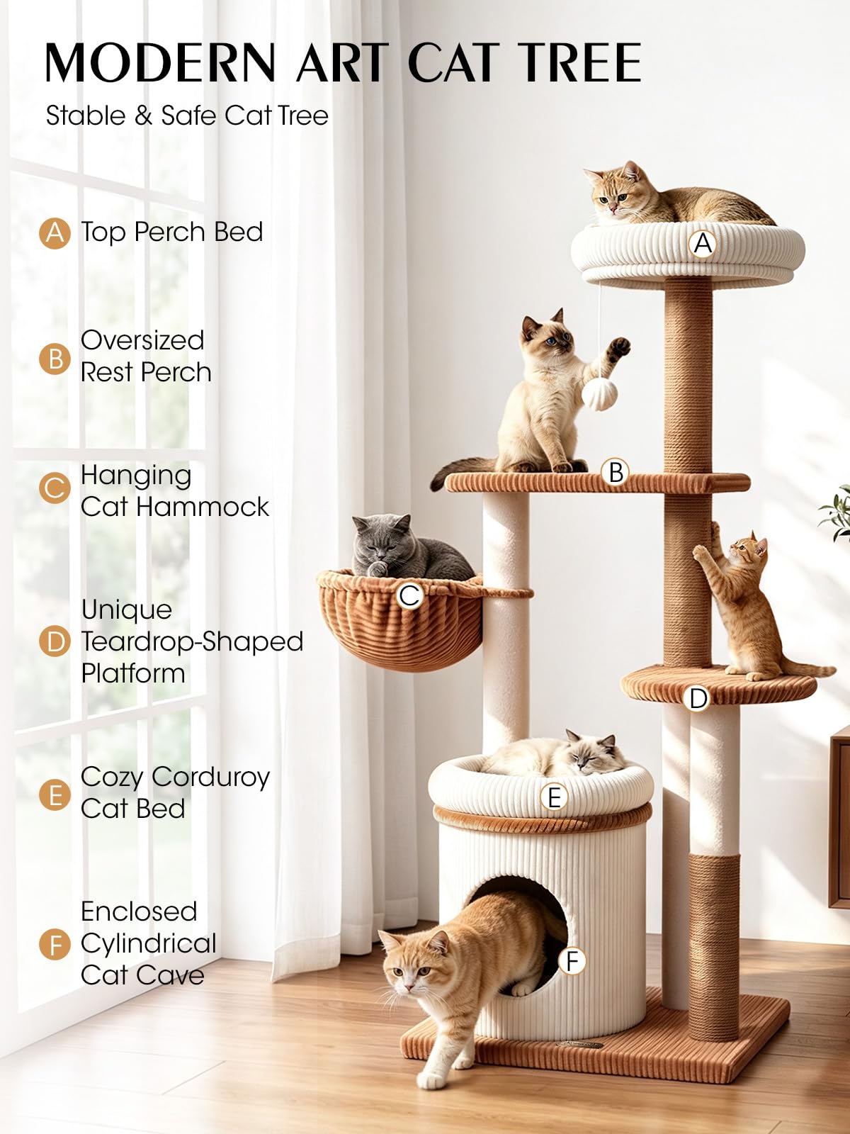52" Corduroy Cat Tree Tower I291251