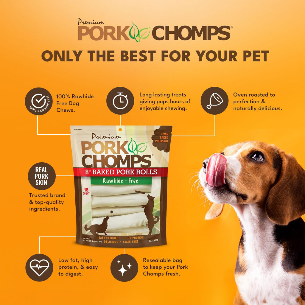 Pork Skin Dog Chews, 8in Rolls, 18ct W170