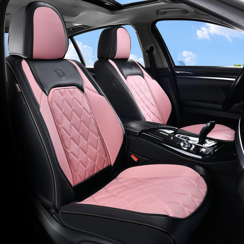 Waterproof Faux Leather Pink & Black Car Seat Covers Full Set I409