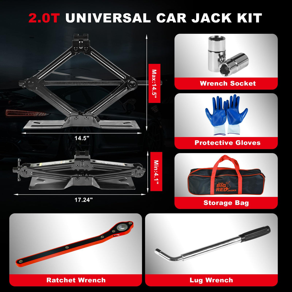 2 Ton Scissor Car Jack with Lug Wrench S1927