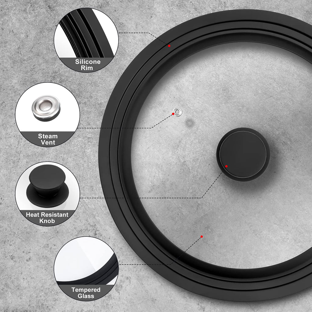 Tempered Glass Universal Lid with Silicone Rim for 10" - 12" Cookware G8970