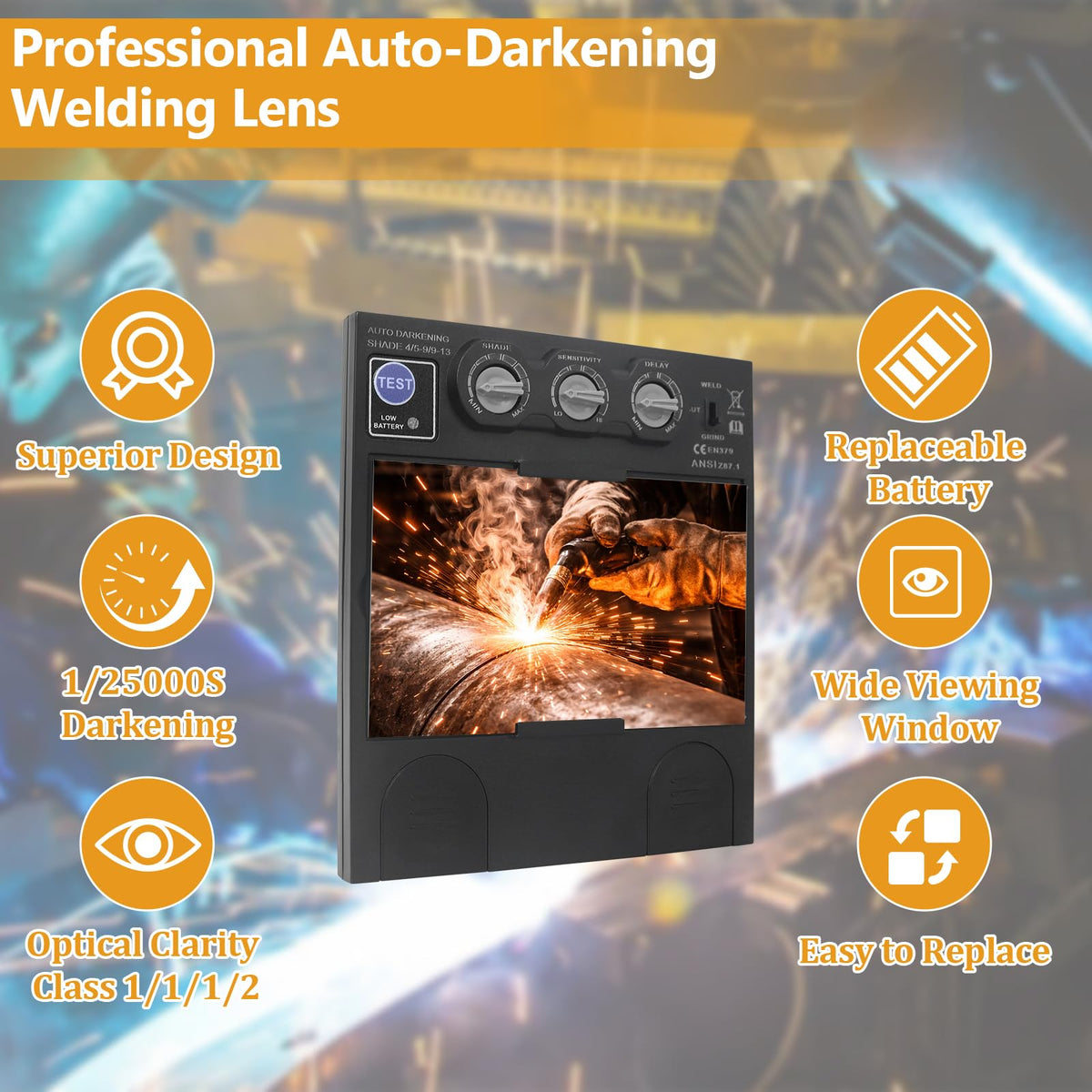 Auto Darkening Welding Lens 5.24" x 4.49" x 0.39" Shade 4/5-13 True Color D1341
