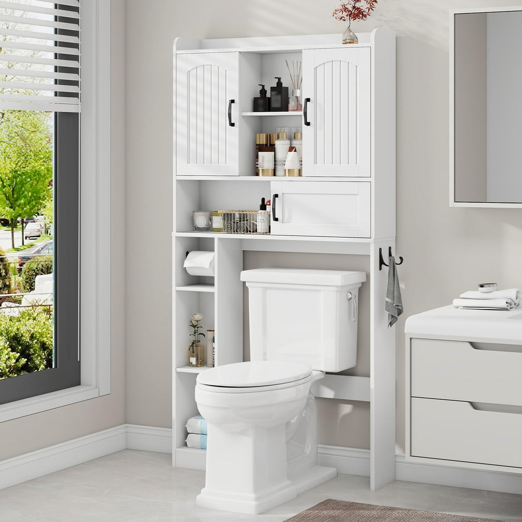 Over The Toilet Cabinet with 2 Barn Doors & Sliding Door, White C329531
