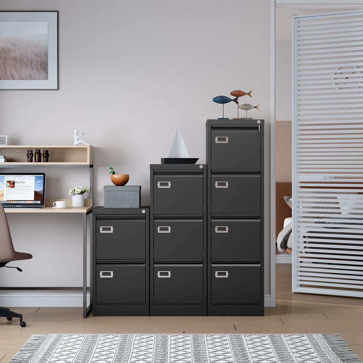 4 Drawer Black Metal File Cabinet with Lock C23177