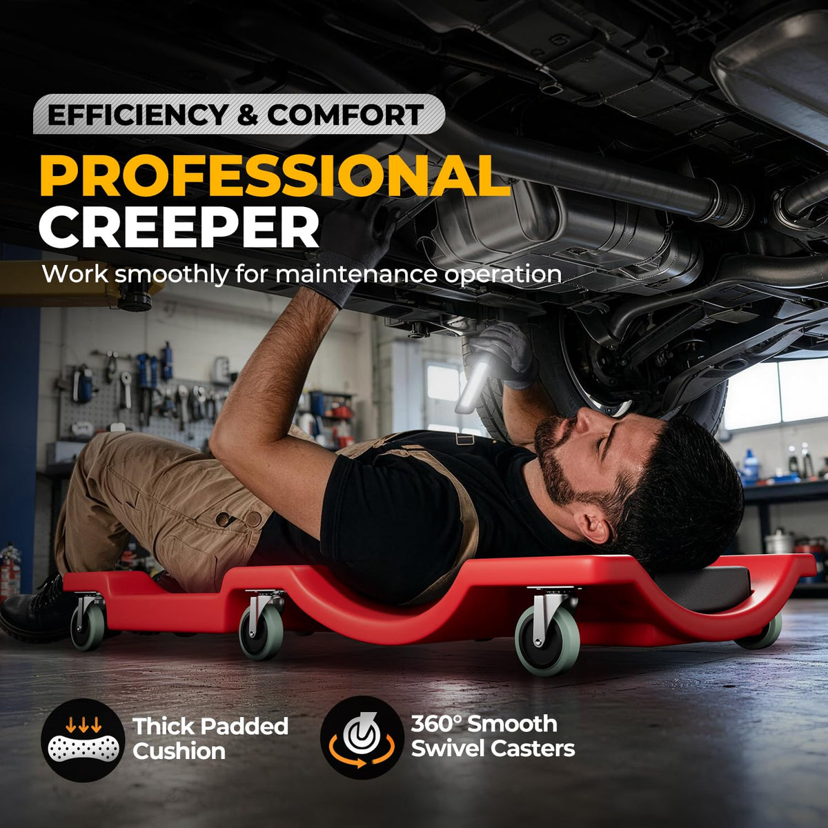 40 in Low-Profile Rolling Mechanic Creeper, Red A615036