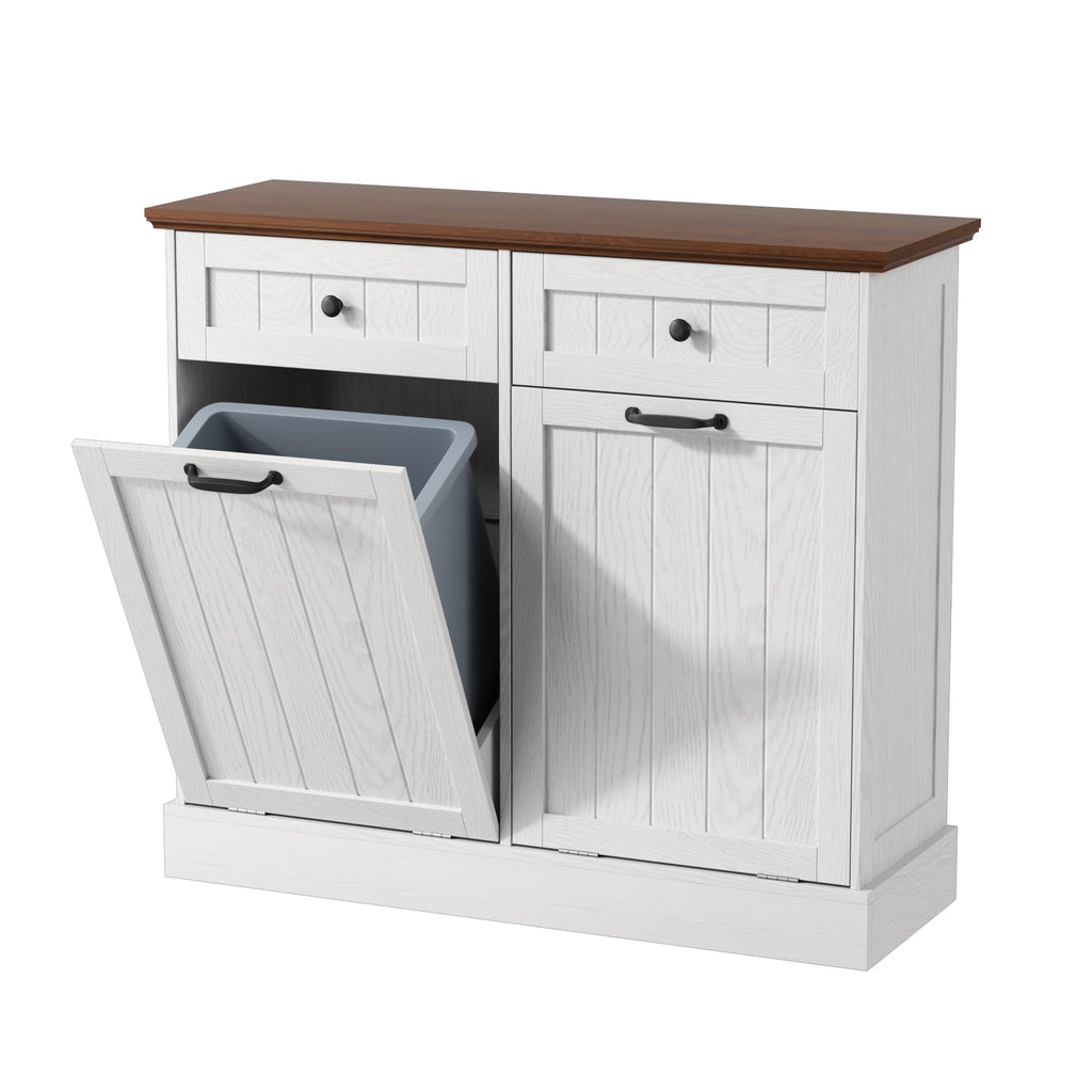 White 2x10 Gallons Tilt Out Trash Can Cabinet P74513
